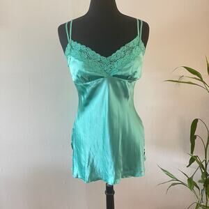 Vtg Y2K Arden B Silk Camisole Top Womens M Green Lace Trim Spaghetti Strap Tank